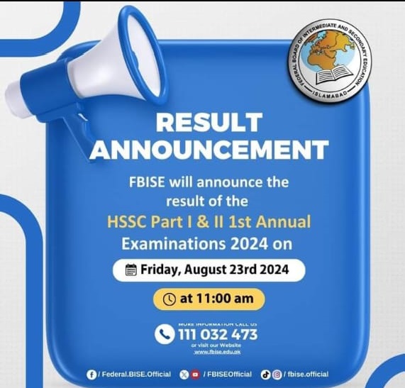 HSSC Result 2024 to be Announced by FBISE on Friday, August 23, 2024